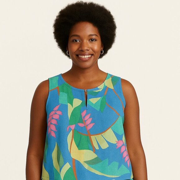 Christian Siriano Women's Tropical Leaf Print 2 Piece Set Top(L) Pants(M) - Picture 13 of 14